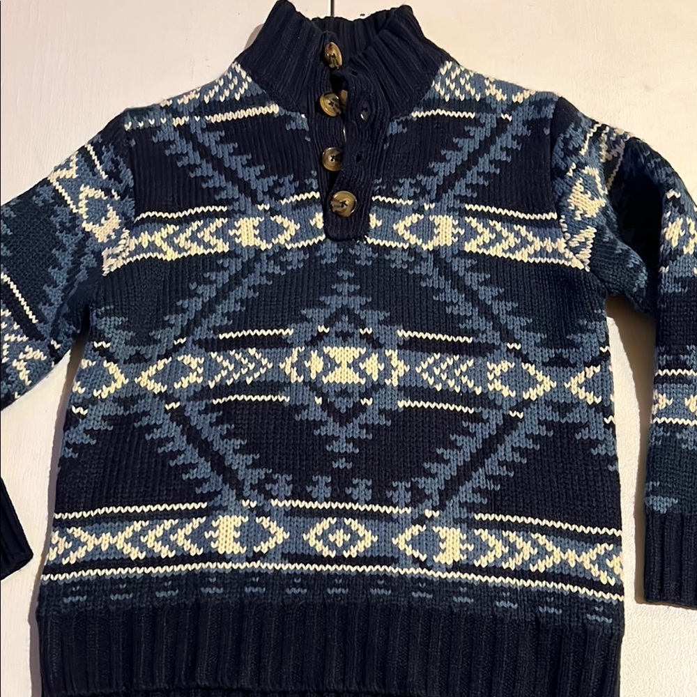 Blue and White Nordic Pattern Sweater boy size M8